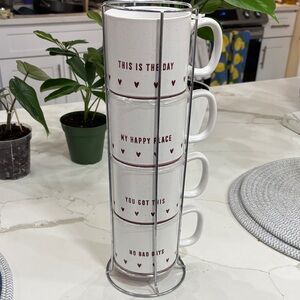 IKEA Stackable White Mugs with Inspirational Quotes and hearts
